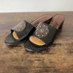 Brighton Karla Ferrara Black Leather Shoes Sandals Slide Block Heel Size 6.5 EUC